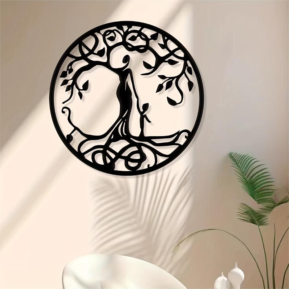 Handmade Iron Tree of Life Wall Art, Black Yoga Meditation Decor for Living Room Bedroom, 12.2x12.2in