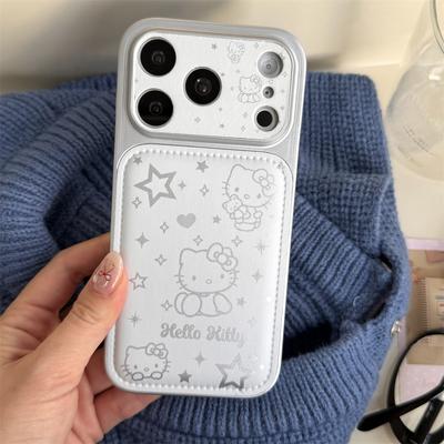 Fashion Stars Leather Sanrio Hello Kitty Cute Cartoon Pattern Style Case For iPhone 17 16 15 14 13 12 11 Pro Max Girl Gift Cover