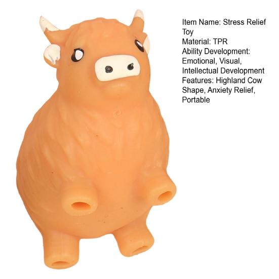 Highland Cow Squeeze Toy Anxiety Relief Highland Cattle Sensory Toy Soft Stretchy Animal Pinch Toy Home Office Relaxation Tool