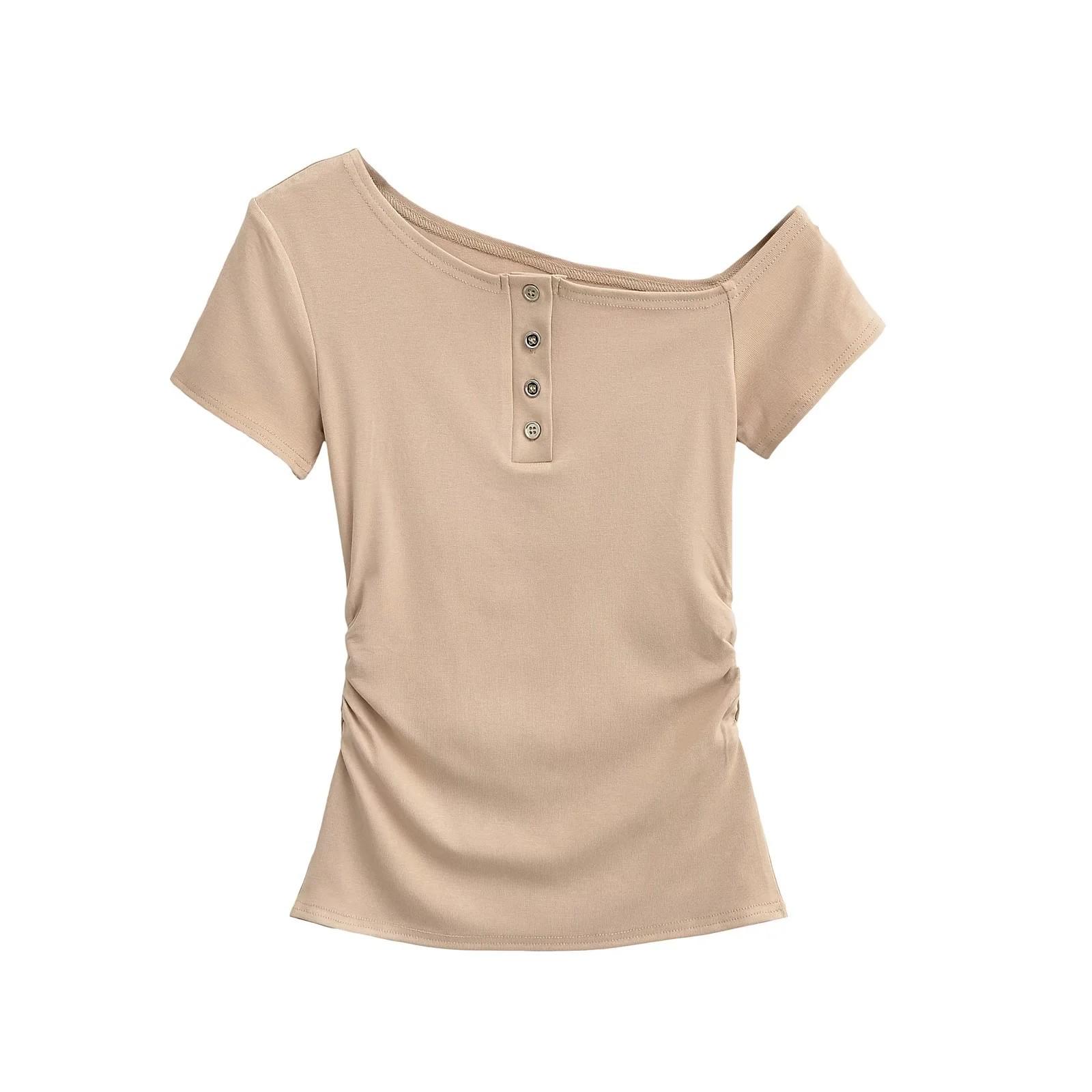 

Летняя футболка с открытыми плечами, без спины, с короткими рукавами и сборками, 2025 M хаки