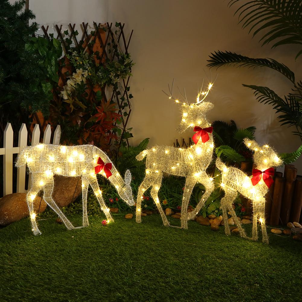 3Pcs Family Lighted Deer Christmas Decor Metal with 5Pcs LED String Light LED Christmas Lighted Reindeer for Garden Party Decor