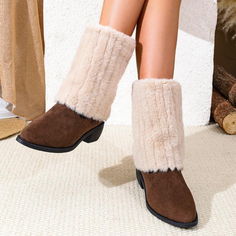 Fashion Fashion Women's Winter New Thickened Warm Buckle Mid-Leg Boots