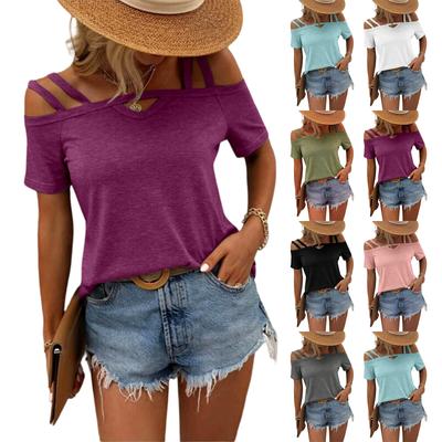 Women's Summer Solid Color Short Sleeve Double Suspenders Collar Top T-Shirt