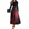 Women's Fashion Casual Belted Long Sleeve Round Neck Halloween Printed Elegant Temperament Dresses