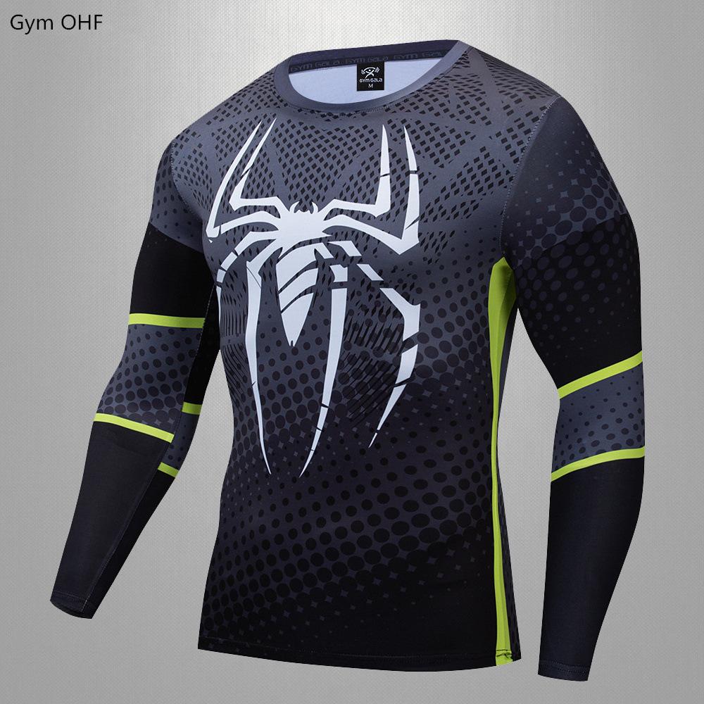 T-shirt de Compression Imprimé Spider-Man 3D Homme Marvel Manches Longues Séchage Rapide Hauts de Sport 2022
