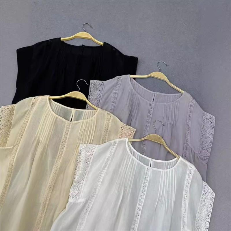 Johnature Summer French Stitched Sleeveless Cool Shirts Casual Loose Sheer Sunscreen Simple Shirts Women