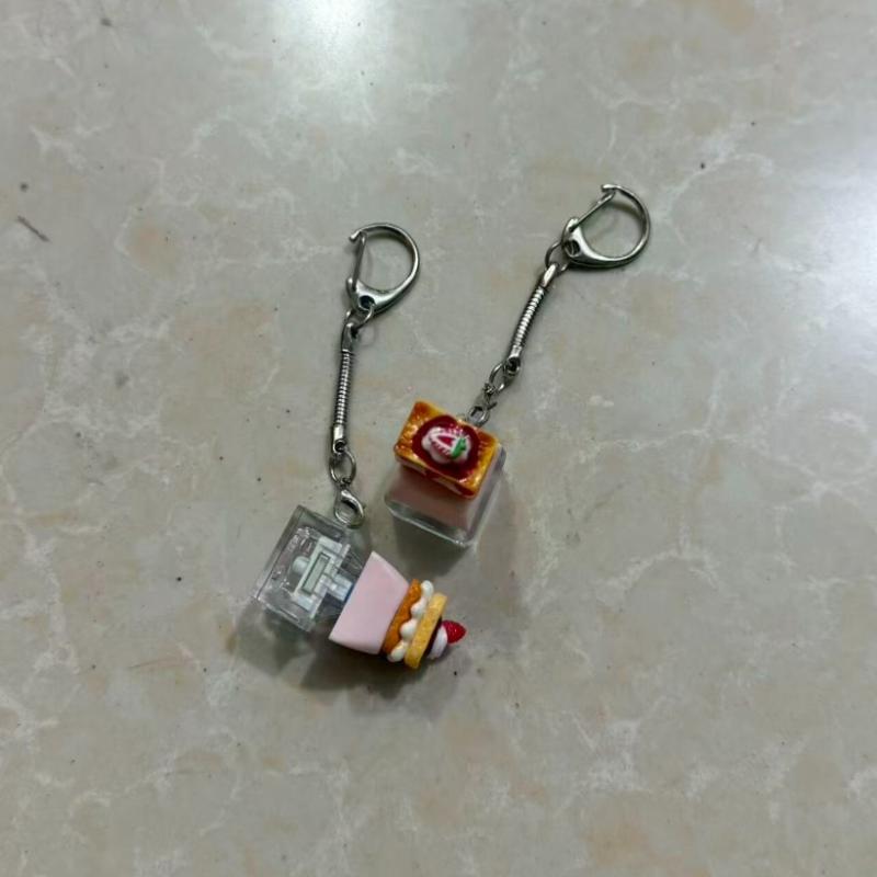 Cute Kawaii 3D Strawberry Toast Keycap Keychain Pressable Switch Backpack Pendant for Teens Gift
