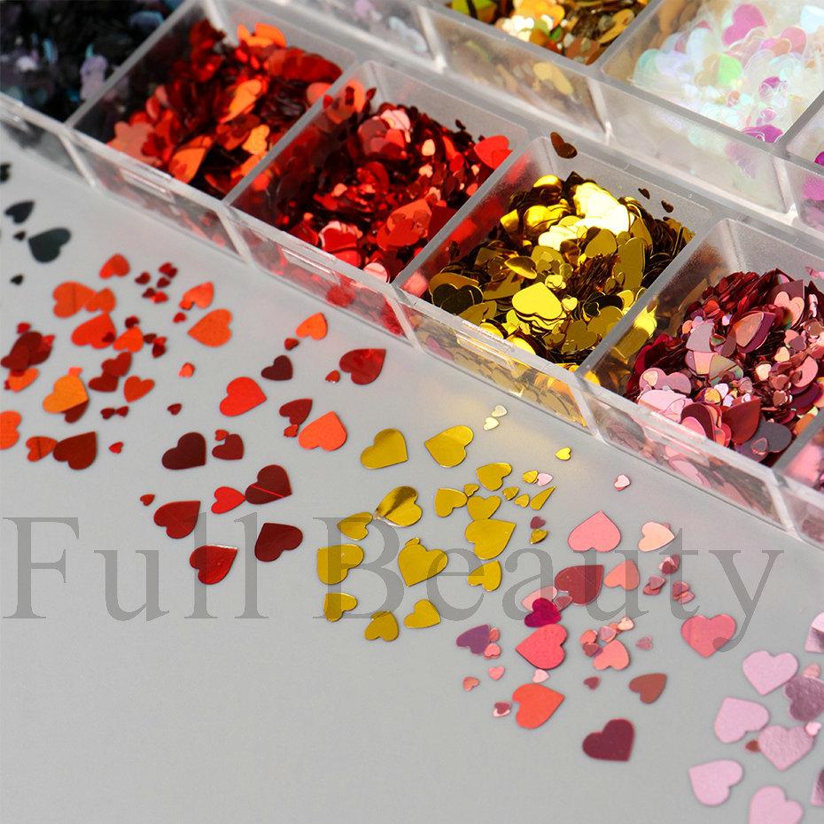 Nail Sequins 12 Boxes Mixed Sizes Love Sequins Romantic Valentine's Day Nail Sequins