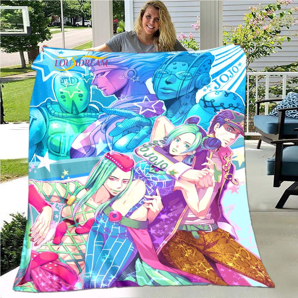 Jojo's Bizarre Adventure 3D-bedruckte Flanelldecke, Bettüberwurf, weiche Cartoon-bedruckte Tagesdecke, Tagesdecke, Sofadecke