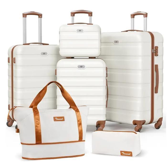 Ensemble de bagages - BAZARLAND30 - 6 pièces - 4 valises rigides - Sac en tissu - Blanc