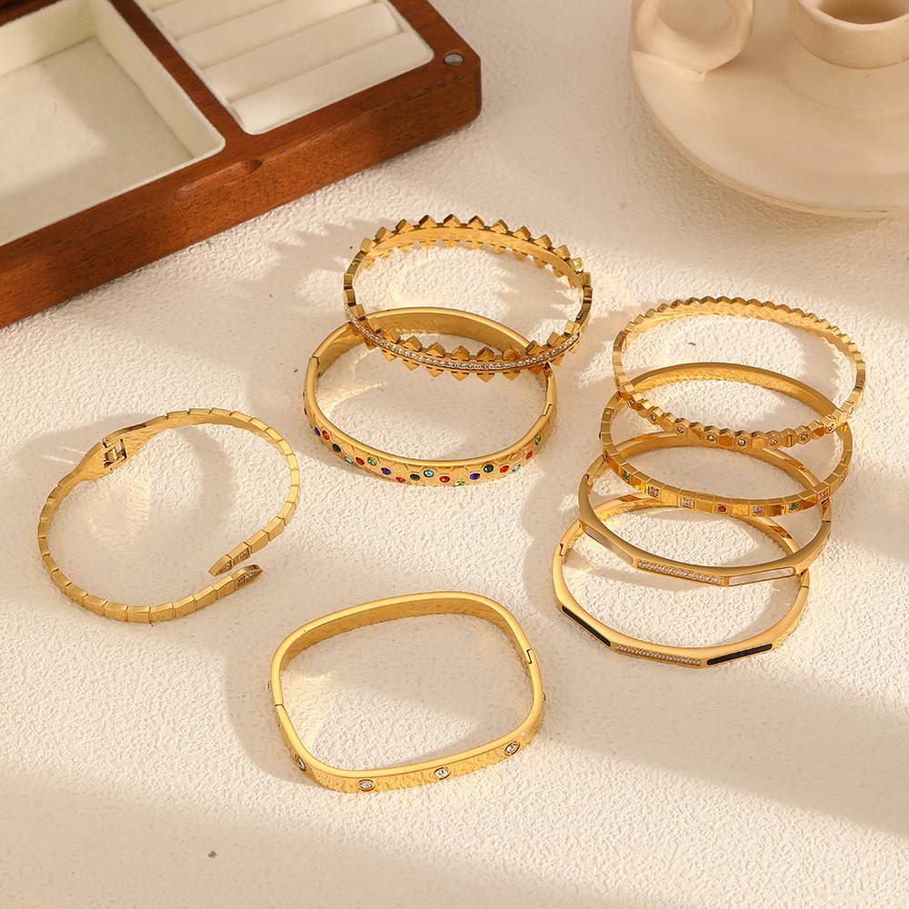 Vintage Zircon Stainless Steel Bracelet For Women With Open Clasp Jewelry Accessory