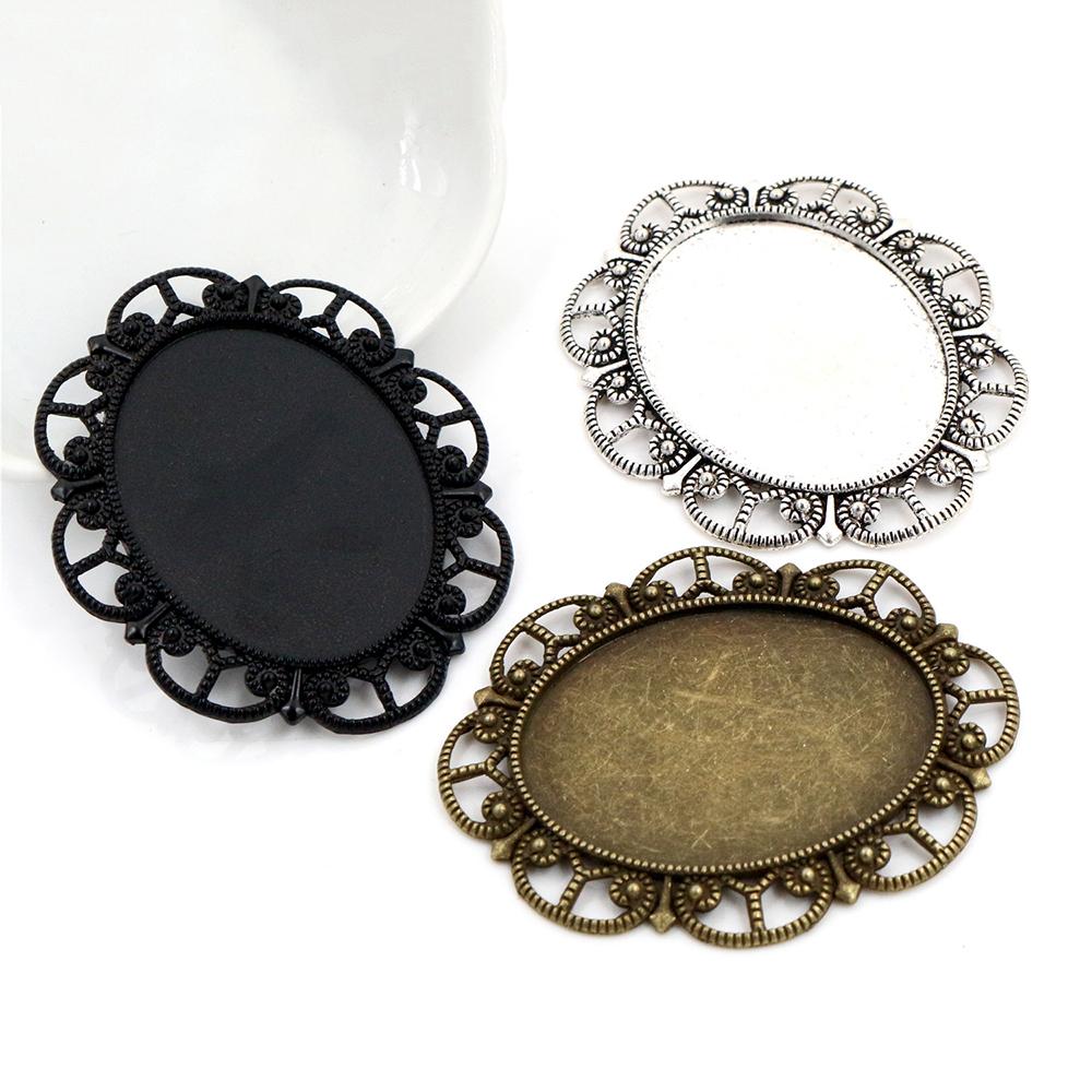 5pcs 30x40mm Inner Size Antique Silver Plated and Bronze and Black Cabochon Base Setting Charms Pendant