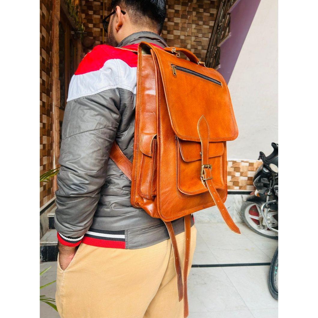 Комфортный кожаный рюкзак Handicraft. 12 x 16 x 5 in коричневый — фото 9