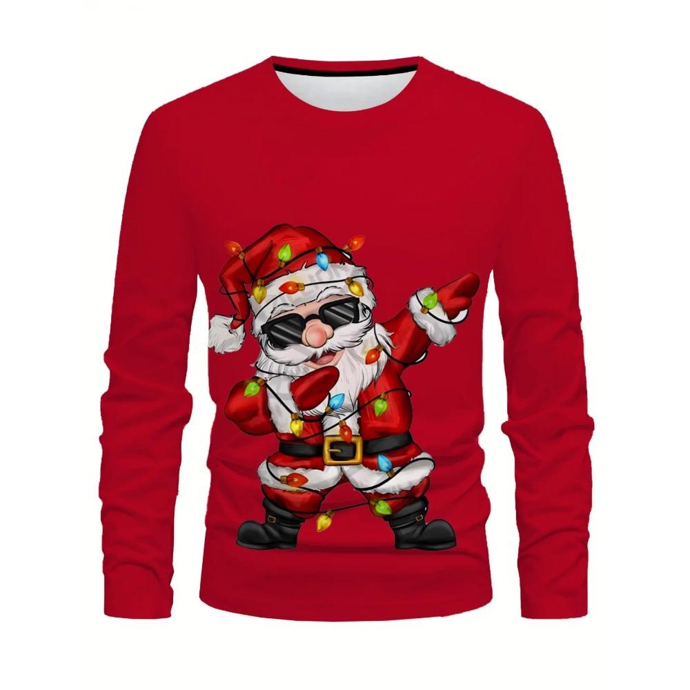 Santa Claus Riding A Motorcycle 3D Print Long Sleeve - Fun Christmas Quirky Biker Style Top, Eye-Catching Festive Outfit