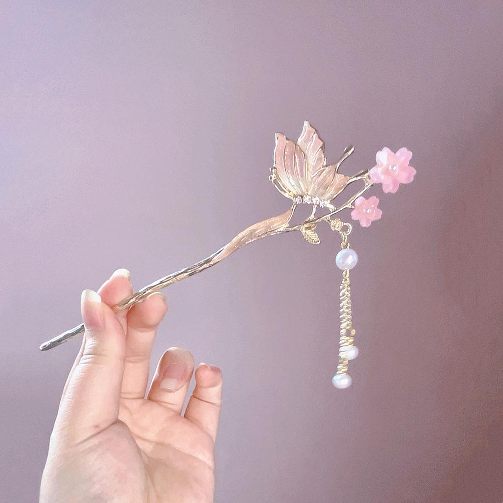 Chinese Style Vintage Hairpin Elegant Flower Vine Jade Stone Hair Stick Hanfu Cheongsam Evening Dress Hair Decor Accessories