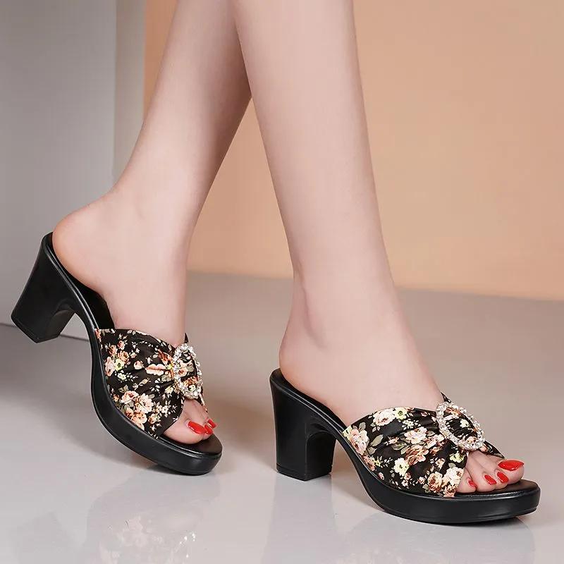 Dámská móda elegantní květinové boty na vysokém podpatku s otevřenou špičkou dámské pohodlí plus size plážová párty sexy sandálové boty ab777