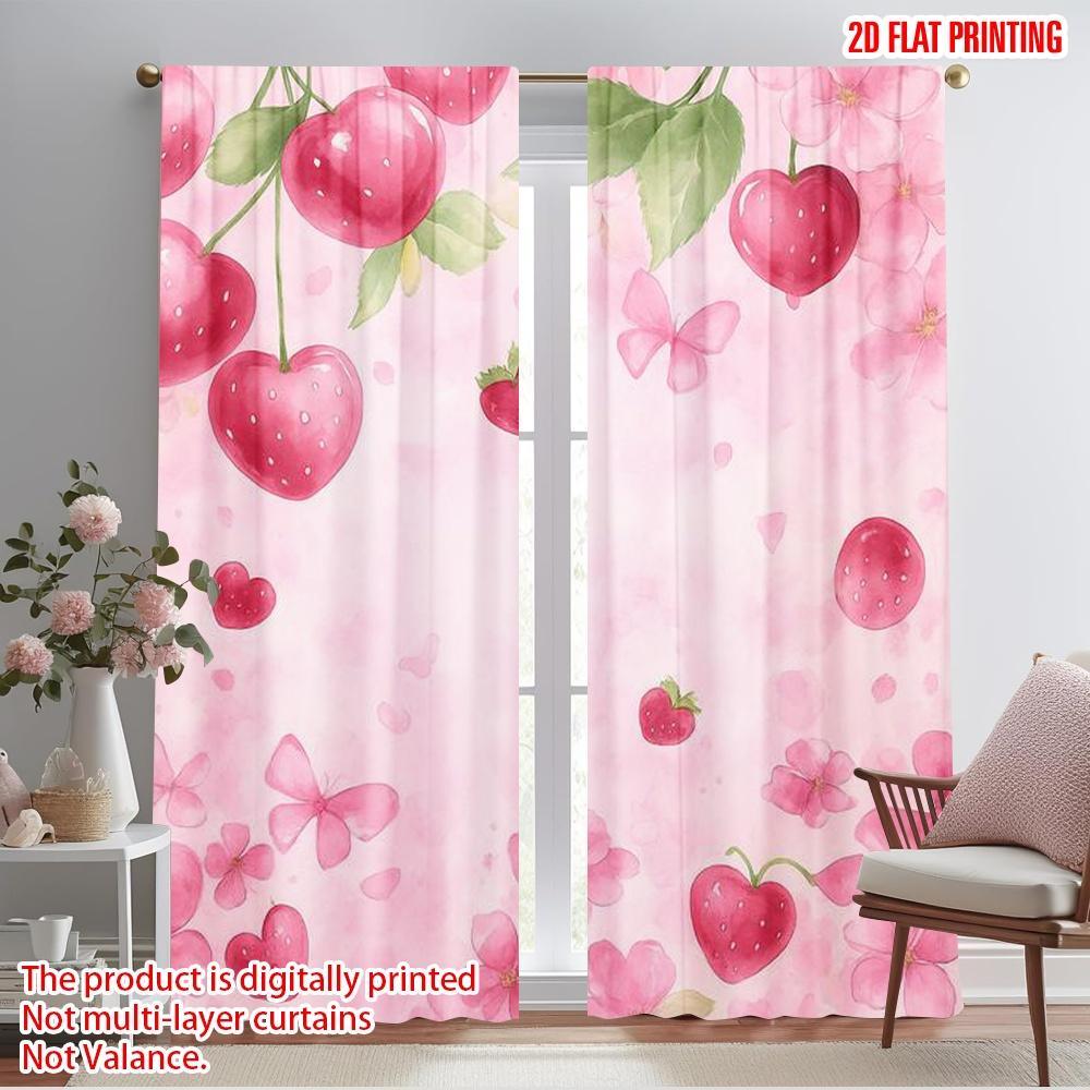 2pcs,2D Plane Printing Minimalist Curtains Berry Blossom Dream Polyester Fabric (without Rod) Festive Use for Living Room,