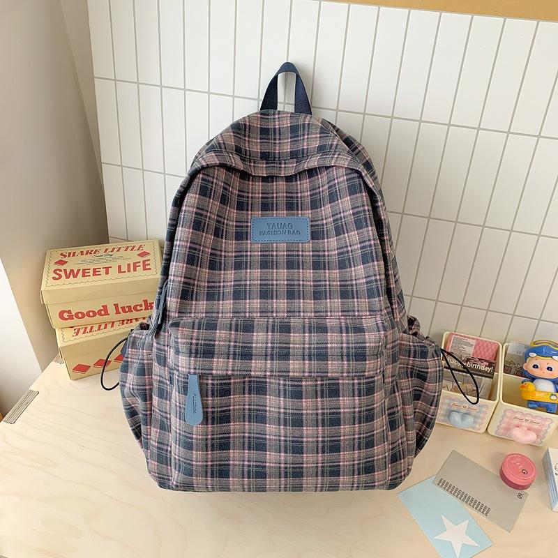 Schoolbag Autumn and Winter New Retro Plaid Backpack Female College Student Korean Version Large Capacity Lightweight Backpack College Style