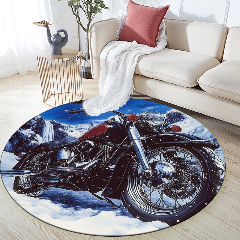 

Vintage Motorcycle Round Area Rug,Carpet Rug for Living Room Bedroom Sofa Playroom Decor,Non-slip Floor Mat 80cmx80cm