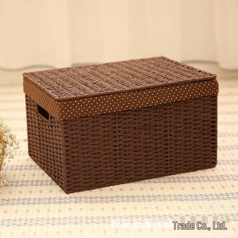 Rattan Woven Storage Basket with Lid - Cosmetics Organizer & Snack Box