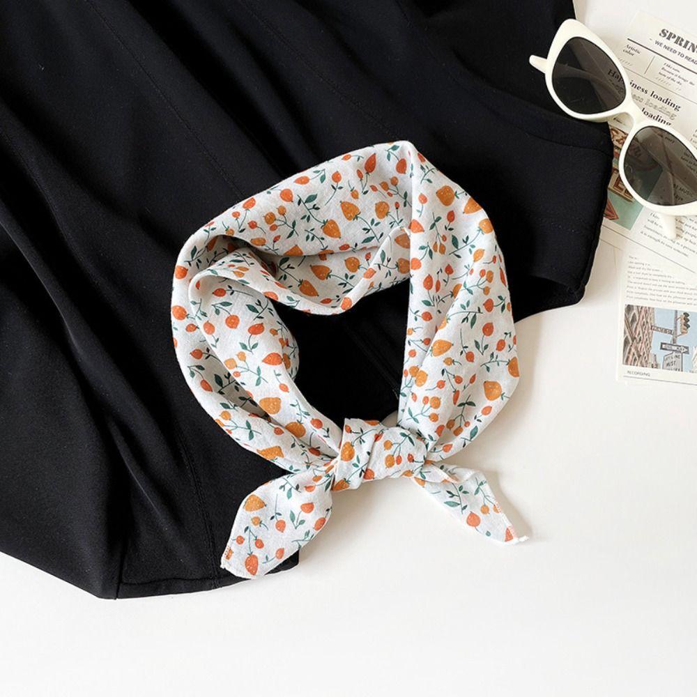 Retro Floral Print Silk Scarf Thin Square Handkerchief Simple Printed Scarves Female