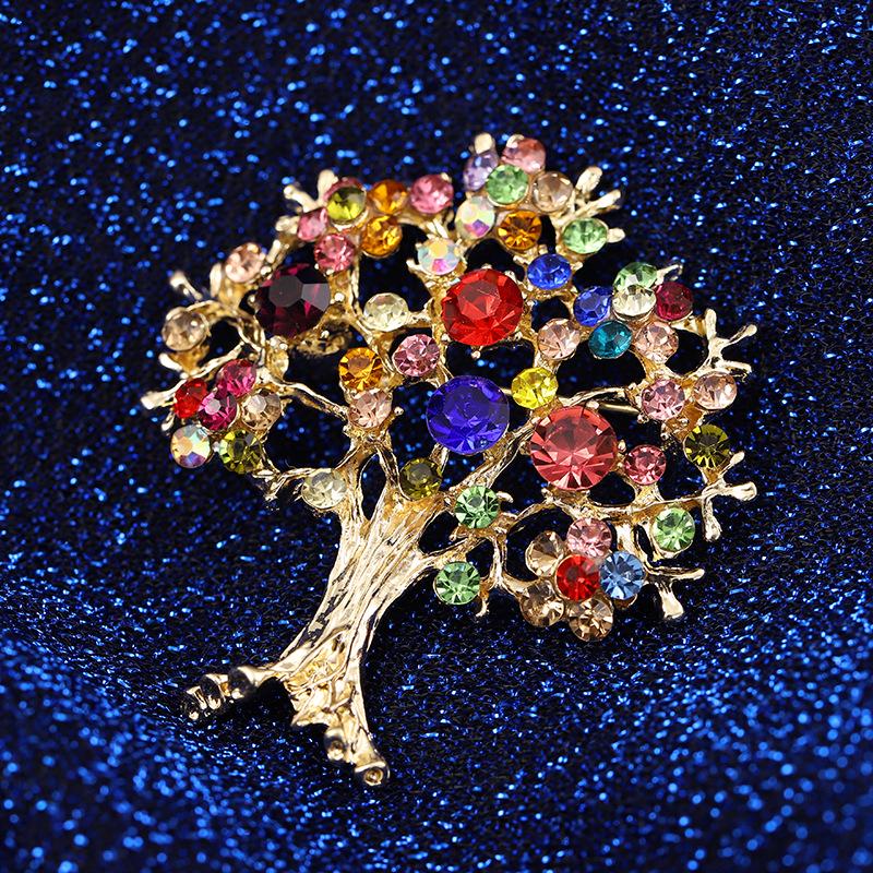 Colorful Rhinestone Christmas Tree Brooch - Creative Metal Corsage for Women's Suits