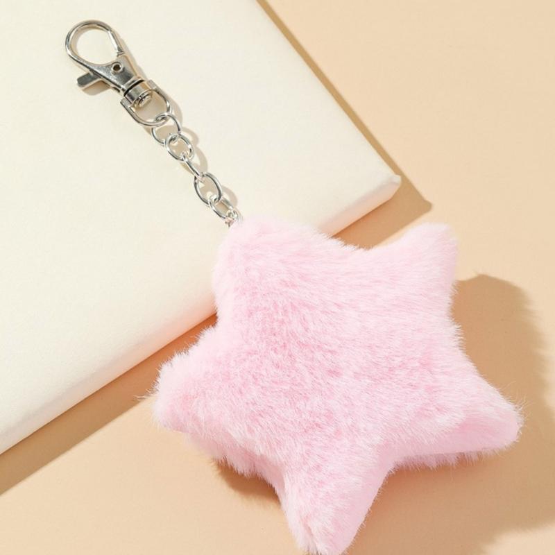 Cute Plush Five-pointed Star Charm Keychain Soft Stuffed Ornament Keyring Lovely Pendants for Purse Bag Backpack Handbag