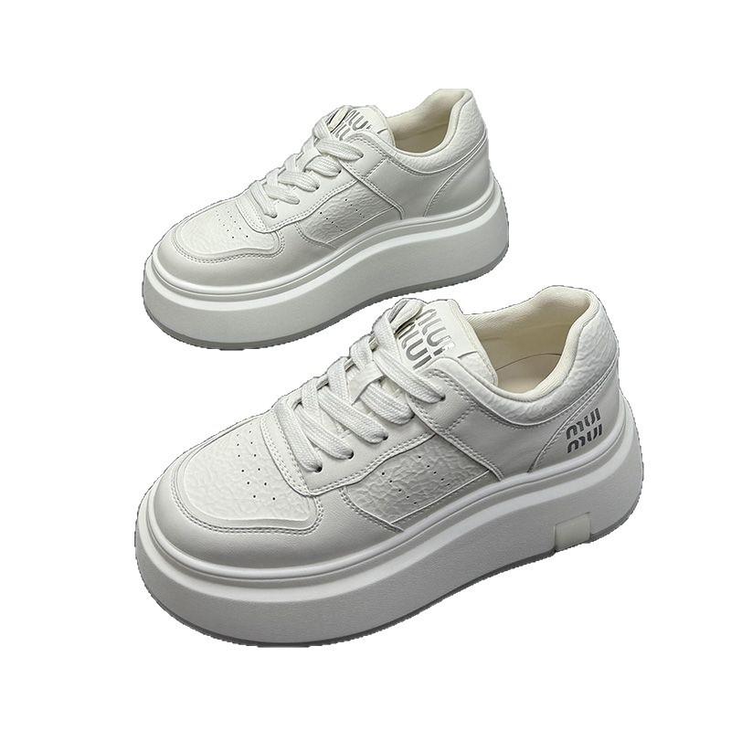 thick-soled cowhide little white shoes women's shoes new versatile sports and leisure shoes heightened lace-up lightweight lace-up board shoes