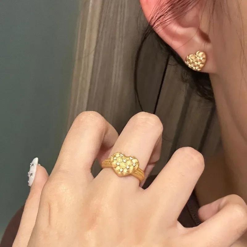 High Quality And Luxury Wire Drawing Heart-Shaped Necklaces Earrings Retro Art Laziness Wedding Accessory Jewelry Sets For Women