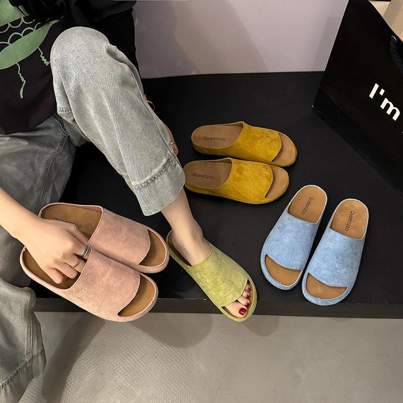 Mori Retro Thick-soled Boken Slippers Women's 2025 New Lazy One-pedal Fashionable Versatile One-word Cool Slippers