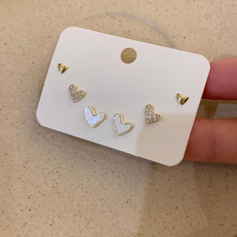 

Zircon Heart Earrings Six-Piece Set: Chic, Sleep-Friendly Mini Designs for Women