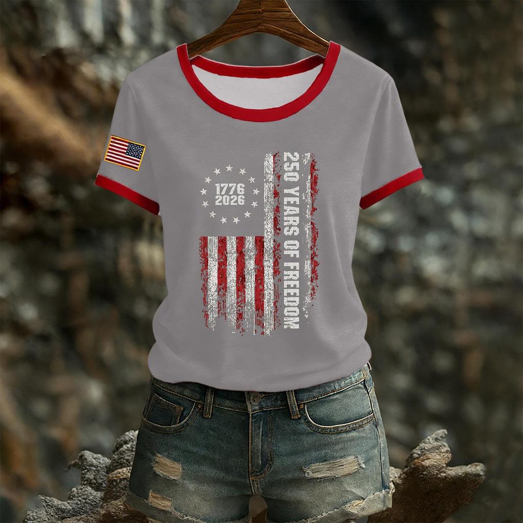 Women's Casual Round Neck Short Sleeve Pullover Printed T-Shirt Top