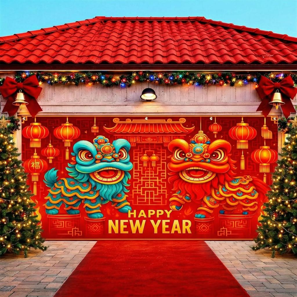 New Year's Door Background Cloth, New Year's Eve Party Decoration Background Cloth, Outdoor Scene Layout Hanging Cloth