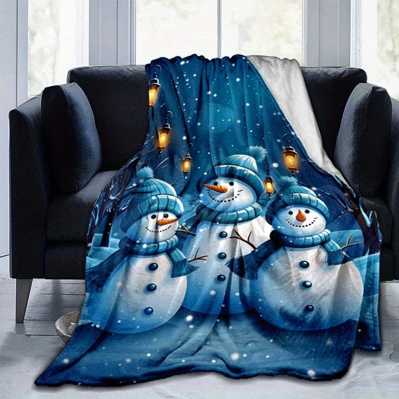 

1pc Snowman Printing Lightweight Flannel Blanket, Comfortable and Warm Blanket, for Camping Sofa Bed and Couch Office, Gift 100x150cm