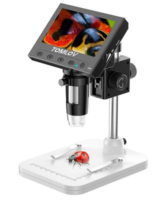 TOMLOV Coin Digital Microscope for Kids, USB Rechargeable, 1000x LCD, Adjustable, 8 LED Lamps, Height-Adjustable Stand, 4.3-inch Electron Microscope,