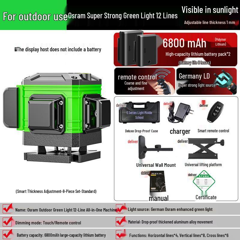 High-Precision Green Line Laser Level with Auto Adjustment for Outdoor Use