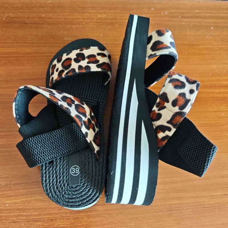 Leopard Print EVA Wedge Sandals - Plus Size Beach Summer Fashion, Height-Boosting Thick Sole.