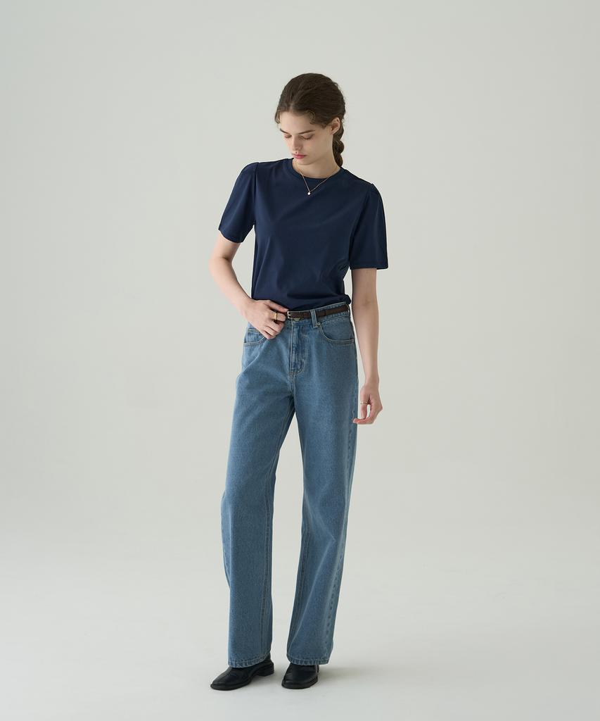 Deuloupisumeon Puff Sleeve Supima Cotton Short Sleeve T-Shirt [Navy]
