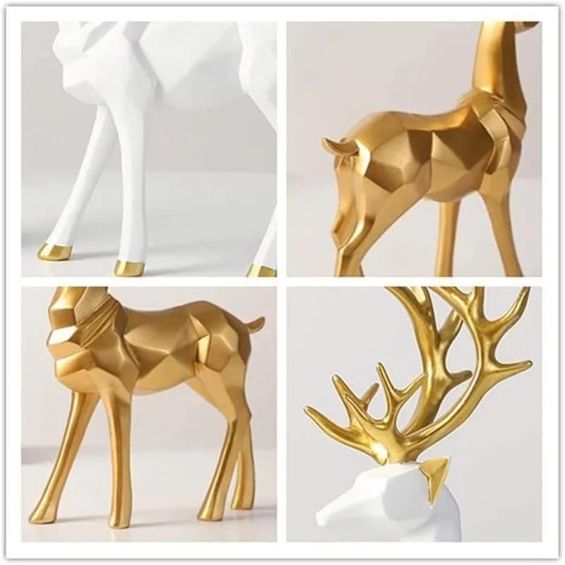 Reindeer Sculpture Resin Christmas Reindeer Elk Xmas Home Decor Statues for Living Room Bedroom Office Desktop Cabinets