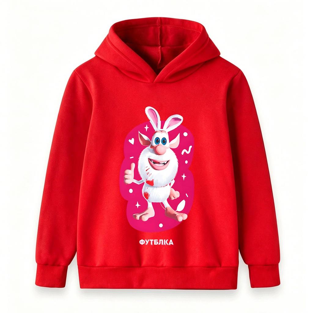 Kids Boys Girls Cartoon White Rabbit Print Pullover Hoodie Casual Soft Long Sleeve Warm Hooded Sweatshirt for Children Daily Outdoor Streetwear