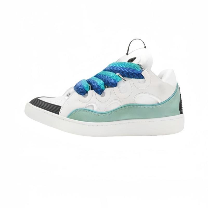 Leather Splicing Casual Shoes CURB Trend Sports Shoes White Green Mocha Men's and Women's Board Shoes Bread Shoes