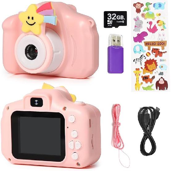Kids Camera, Christmas Birthday Gifts for Boys Age 3-9, HD Digital Video Cameras for Toddler, Portable Toy for 3 4 5 6 7 8 Year Old Boy with 32GB SD