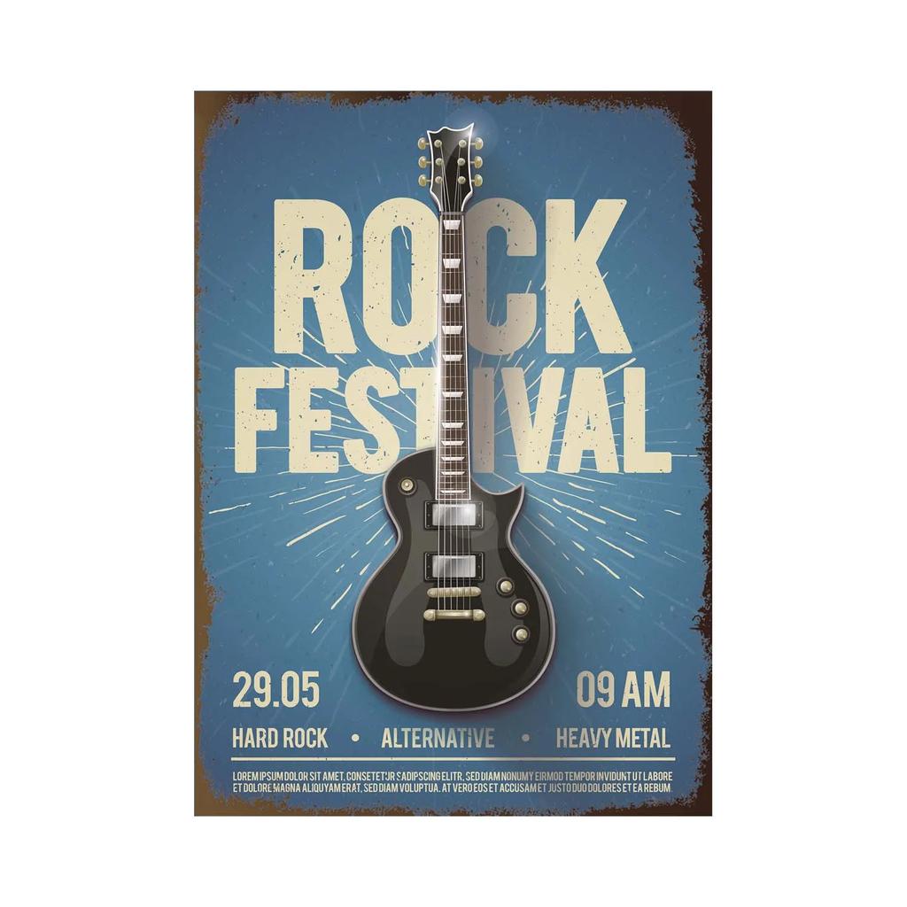 pc Vintage Rock Music Metal Poster Tin Signs Retro Guitar Rock Party Metal Plates Wall Art for Bar Pub Home Wall Art Decor