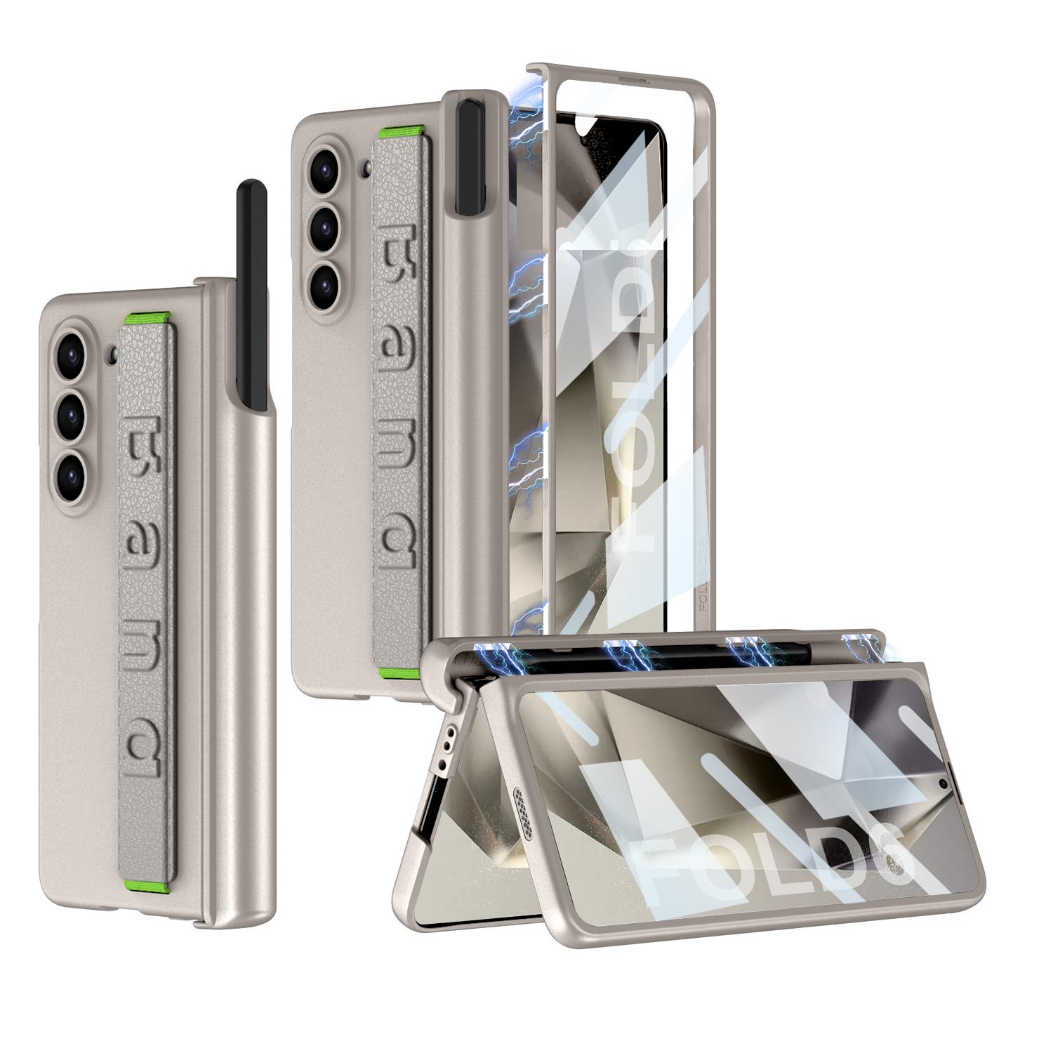 

Магнитная защита шарниров, жесткий чехол для телефона из ПК для Samsung Galaxy Z Fold 6, 5, 4, 3, противоударный чехол с защитной пленкой для экрана For Galaxy Z Fold 6 золотой