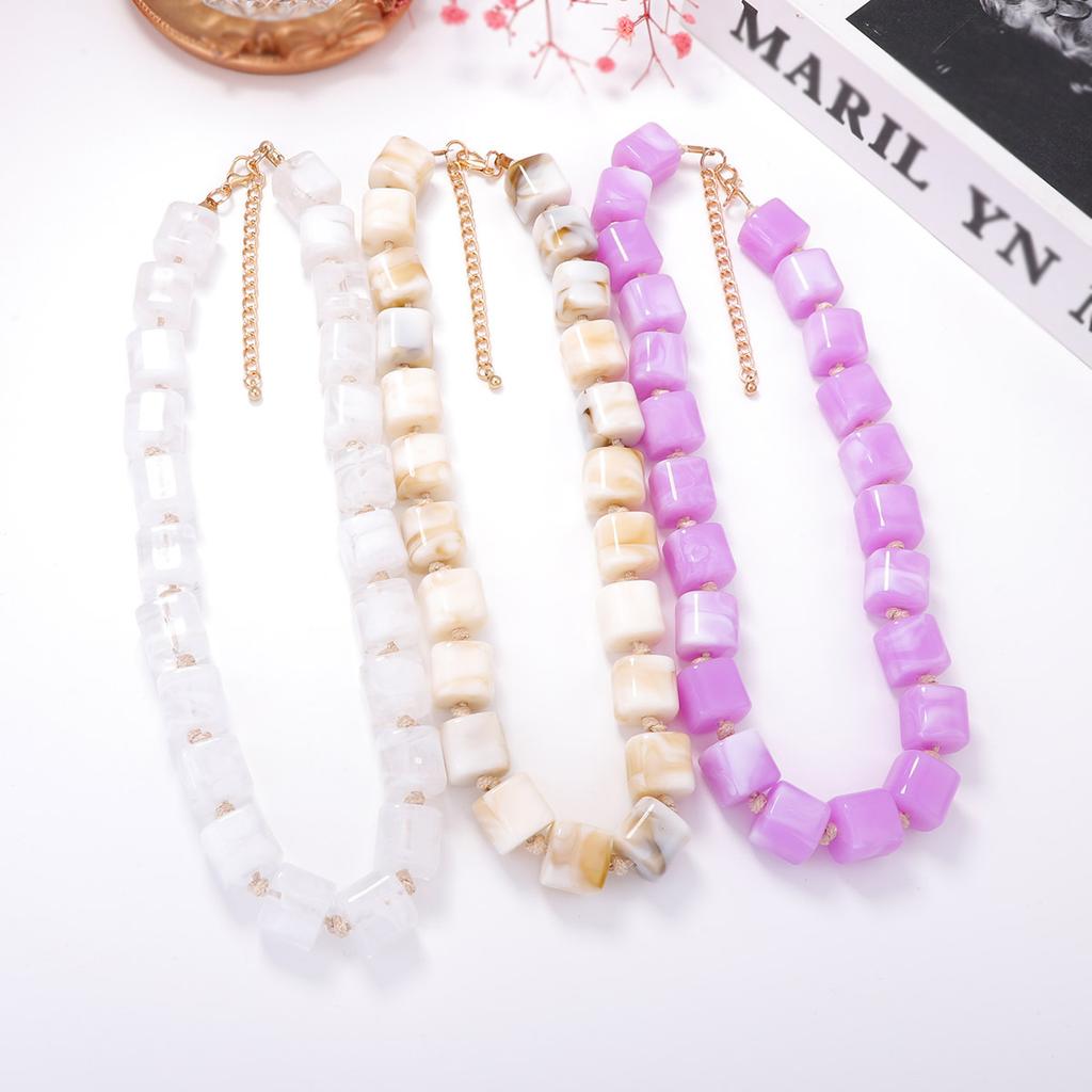 Fashion Versatile Creative Color Smudge Geometric Resin Square Beaded Necklace Simple Trend Women's Necklace