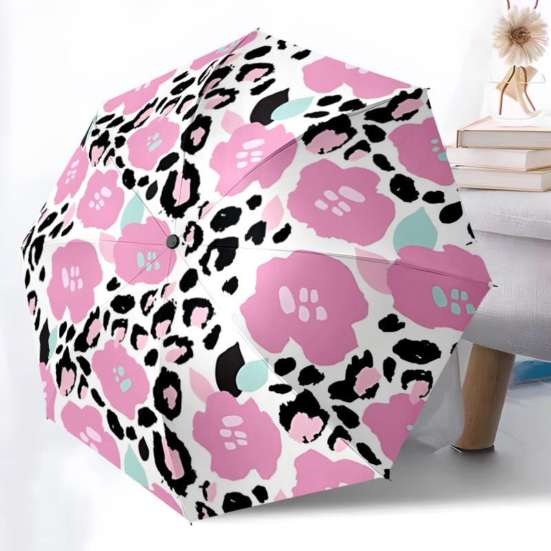 1pc Cheetah Floral Automatic Umbrella | Portable Foldable 8-Rib Manual Open, Cute Birthday & Holiday Gift for Outdoor Yy260107107