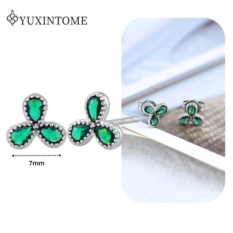 Turquoise 925 Silver Ear Needle Green Zircon vintage emerald Heart/Flower Pendant Hoop Earrings Fashion party Jewelry