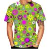 Summer Round Neck 3D Colorful Flower Print Top Fashionable Casual Hawaiian Vacation Style Short Sleeved Men's T-shirts
