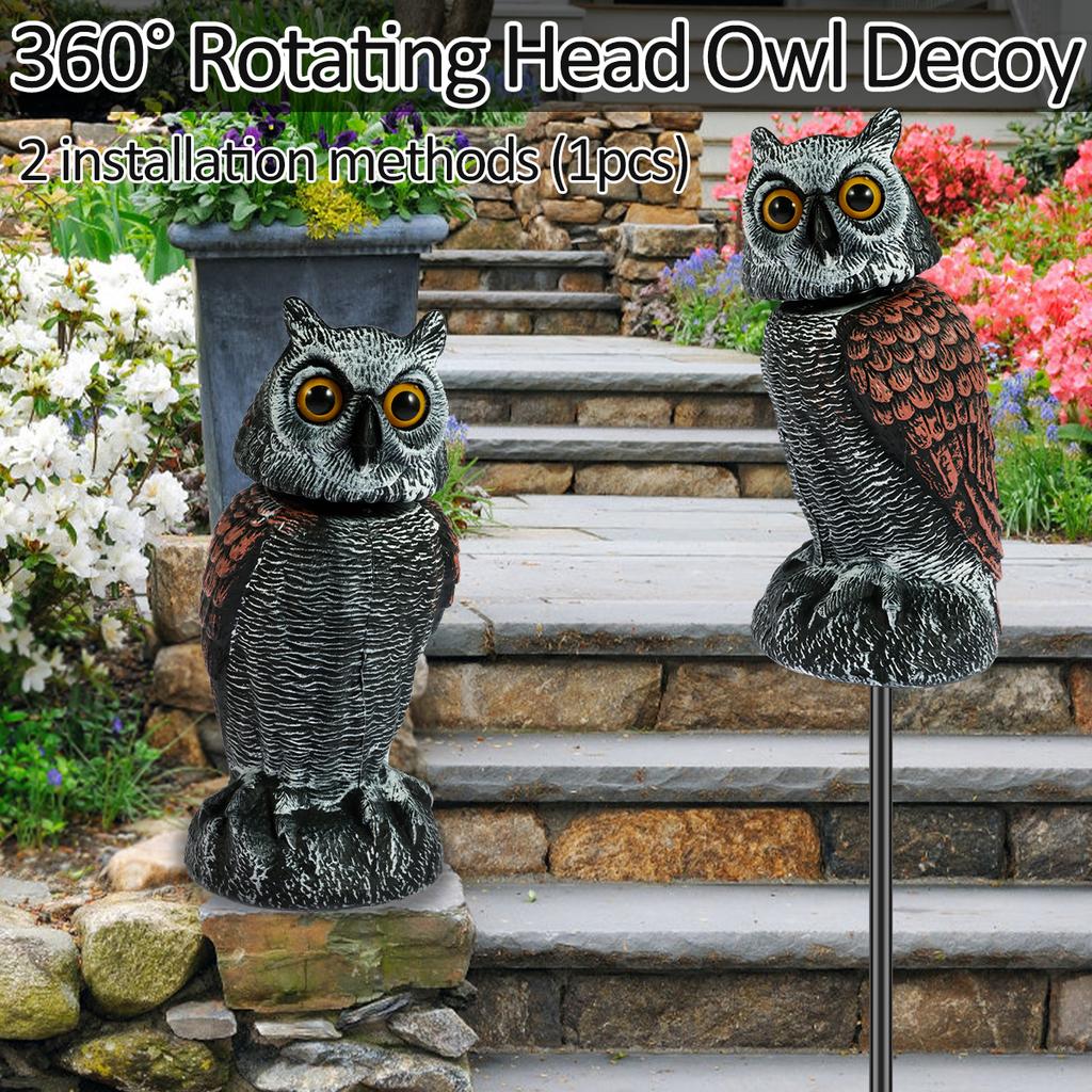 Fake Owl Decoy Lifelike Simulation Owl Bird Deterrent with 360° Swivel Head Realistic Owl Statue Scare Birds Plastic Fake Owl