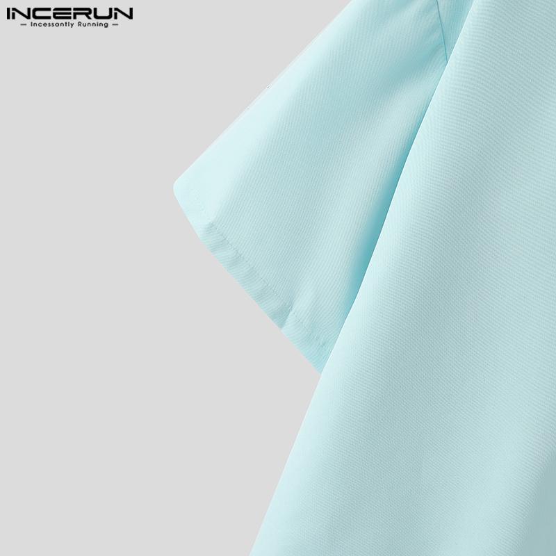 INCERUN Oversized Lapel Neck Short Sleeve Pocket Buttons Causal Shirts Tops
